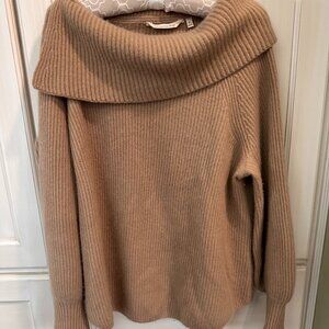 Soft Surroundings Tatiana Caramel Cashmere Sweater Roll Over Collar Sz XL